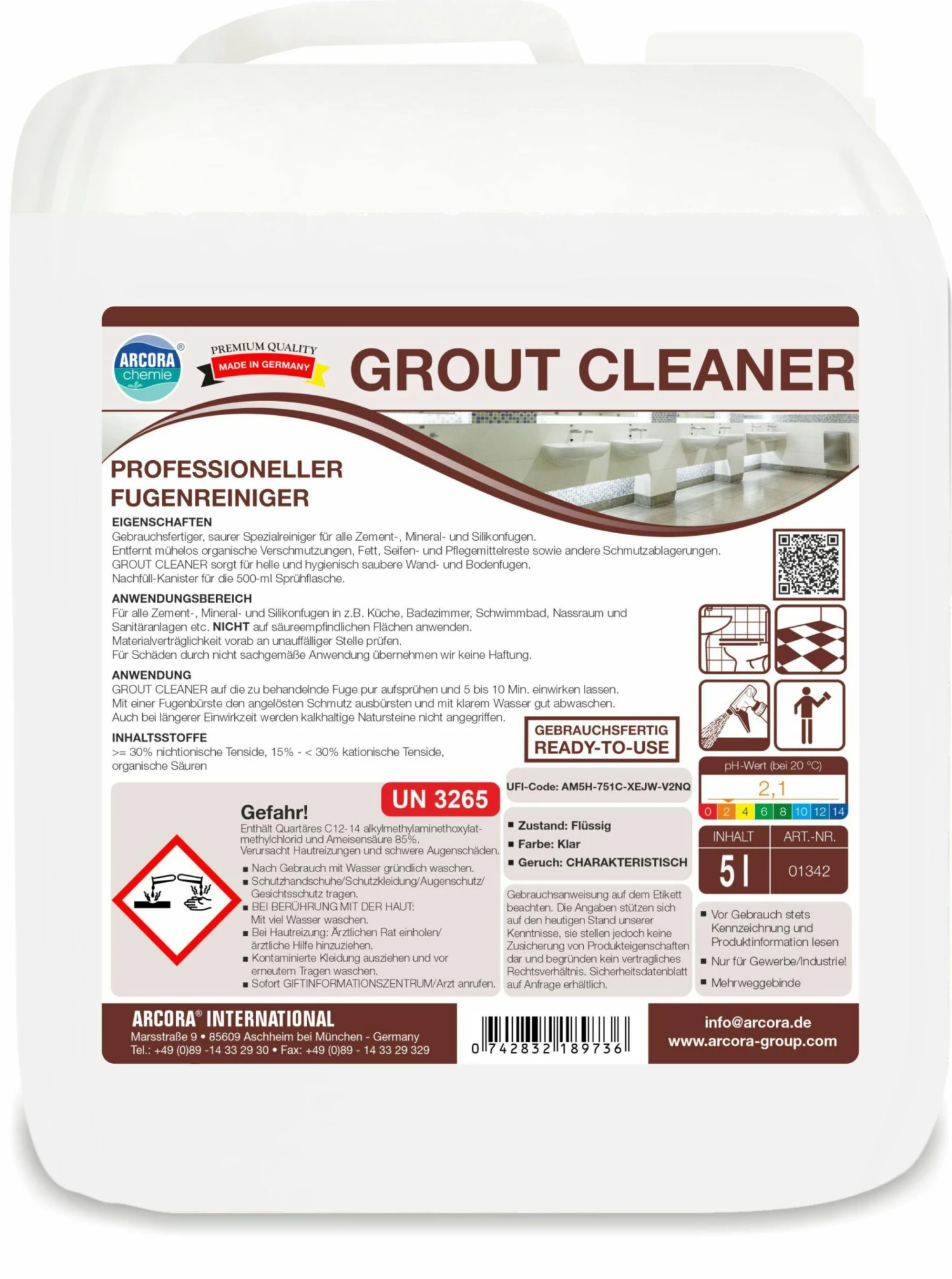 Arvox Pro Fugen + Fliesen Spezialreiniger - Fugenreiniger Bad Fliesen - Sanitärreiniger - Grout Cleaner - Reiniger - 2x2,5L Set 7 Arvox Pro Fugen + Fliesen Spezialreiniger - Fugenreiniger Bad Fliesen - Sanitärreiniger - Grout Cleaner - Reiniger - 2x2,5L Set – Bild 5