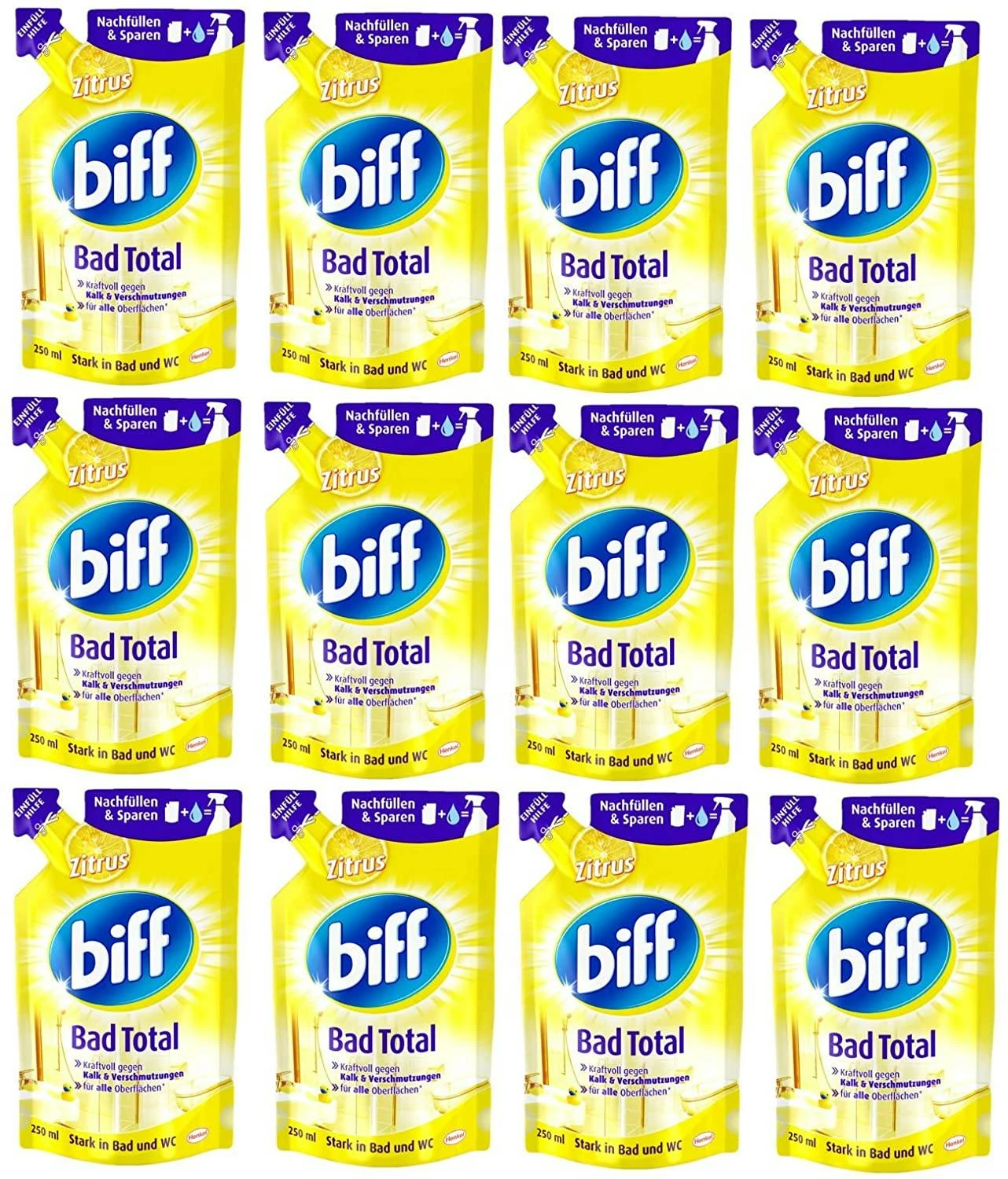 Biff Bad Total Zitrus Badreiniger Bad Reiniger Badezimmer 12x250 Ml Nachfüllpack